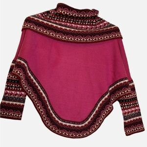 Peruvian Poncho Sweater Capelet Sleeves & Turtleneck Pink Boho Peasant Hippie